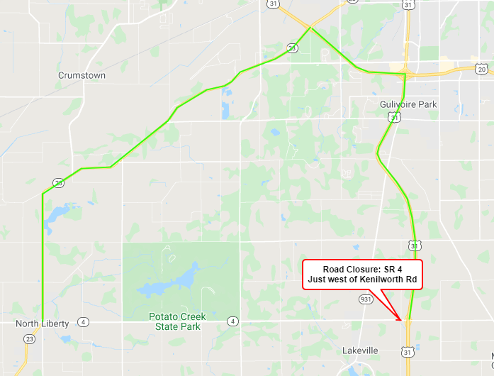State Road 4 to be closed west of U.S. 31
